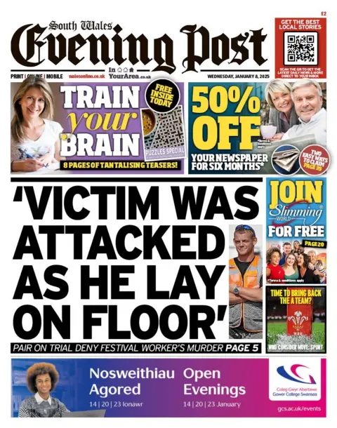 South Wales Evening Post The front page of the South Wales Evening Post