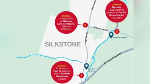 South Yorkshire Police A map with three red dots on it