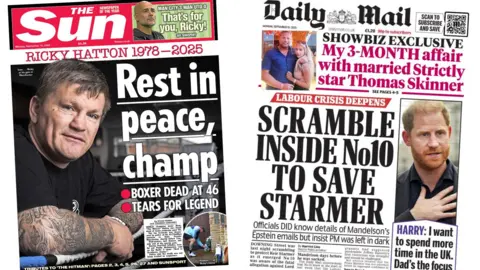 The front pages of the Sun and the Daily Mail