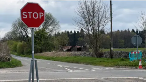 The image shows the B3135/B3134 intersection with a very obvious stop sign.