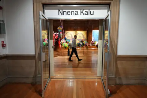 Getty Images Entrance to Nnena Kalu's room in Cartwright Hall gallery, with her name above the door
