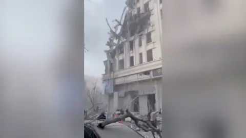 Devastation on a building in Tehran.