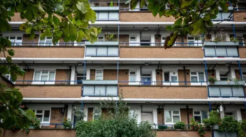 A group of brick flats that were originally built as social housing for the local authority in London, England