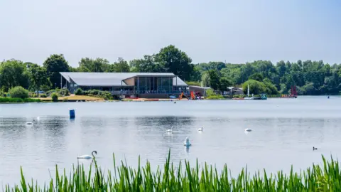 Nene Park Trust A lake with swans in it and a building can be seen in the distance. 