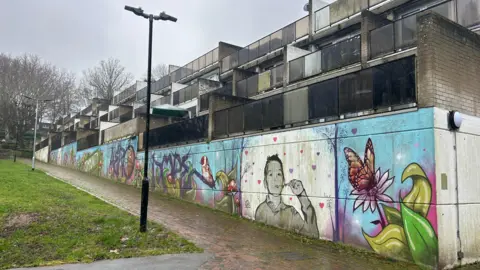 A grimy block of flats