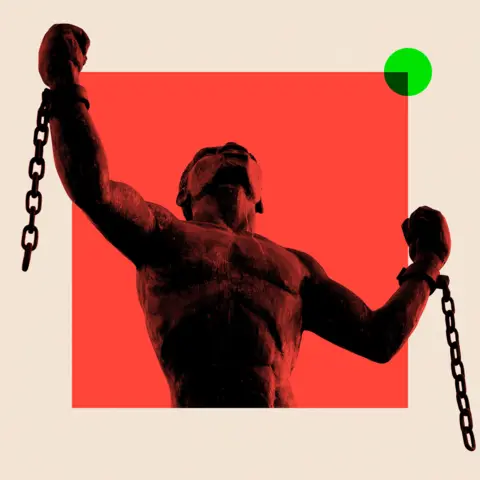 BBC A treated image of the Emancipation Statue symbolizing the breaking of the chains