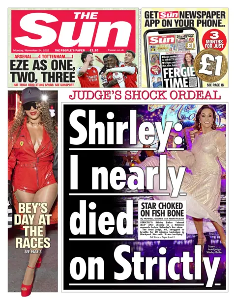  I nearly died on Strictly," reads the Sun's front page headline.