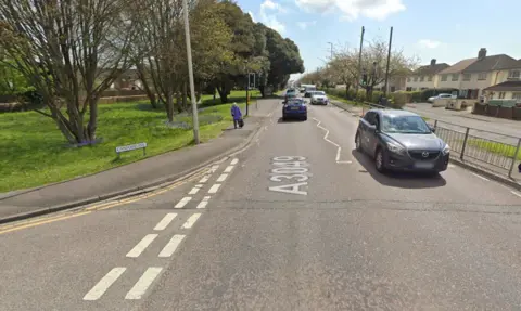 The A3049 is Wallisdown Road in Poole, image at the junction near Canford Avenue.
