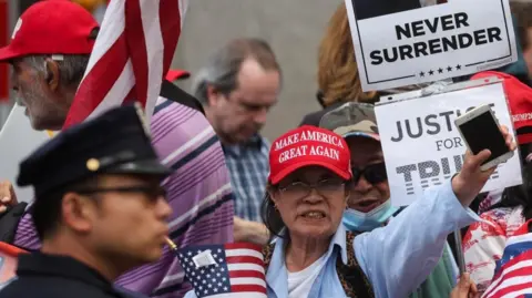 Trump supporters outside the court in New York