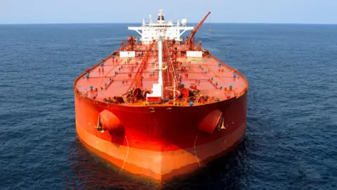 Front view of an oil tanker at sea