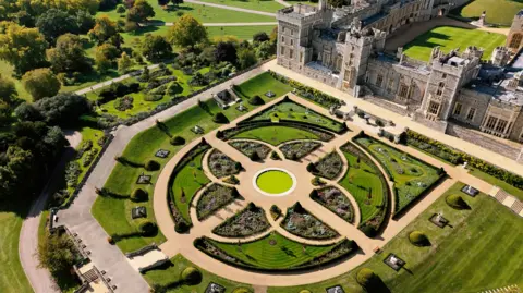Royal Collection Trust A bird's eye view of Windsor Castle and the Venus Garden next to it.