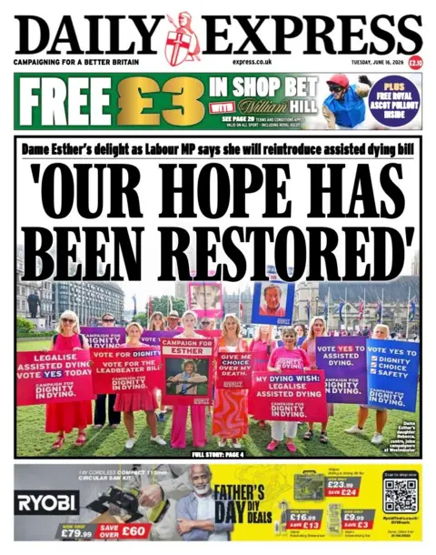 The headline on the front page of the Daily Express reads: “Our hope has been restored”.