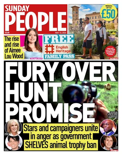 "Fury over hunt promise" reads the headline on the front page of the Sunday People.