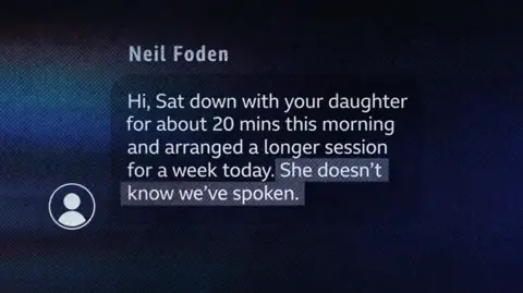 Image showing a text message from Neil Foden to his parents