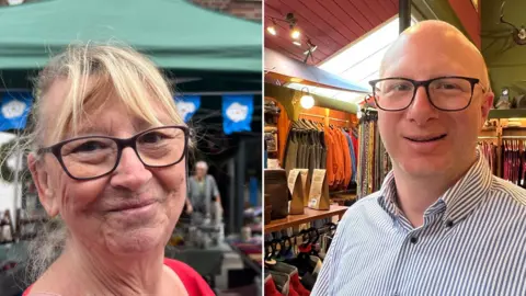 Amanda White/BBC Composite image of a woman and a man. The woman has blonde hair and is wearing glasses and smiling at the camera. The man is also wearing glasses and has short hair. He is wearing a striped shirt.