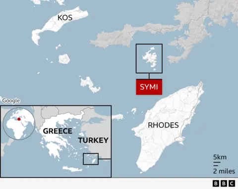 Map of Symi, an island of Greece