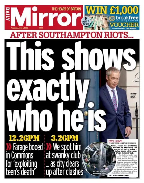 The headline on the front page of the Daily Mirror reads: "This shows exactly who he is."