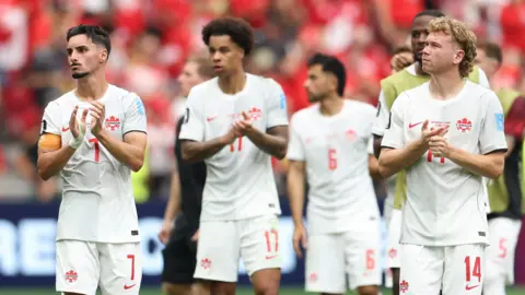 Canada players applaud after their defeat by Switzerland