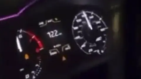 Instagram Still taken from video footage of a speedometer inside a car which reads 122mph. 