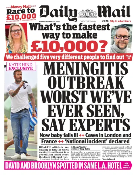 "Meningitis outbreak worst we've ever seen, say experts" reads the headline on the front page of the Daily Mail.