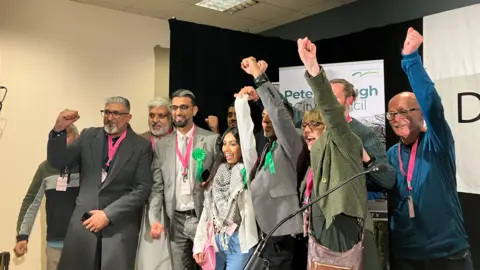 Shariqua Ahmed/BBC Green party members celebrating 