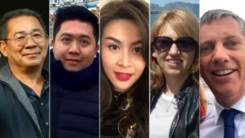 (Left to right): Vichai Srivaddhanaprabha, Kaveporn Punpare, Nusara Suknamai, Izabela Roza Lechowicz and Eric Swaffer who were killed in a helicopter crash in Leicester