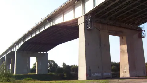 Keith Williamson/Geograph A view of the Barton High-Level Bridge which carries the M60 motorway over the Manchester Ship Canal near Eccles.