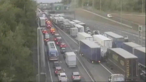 Traffic queuing on the M25.
