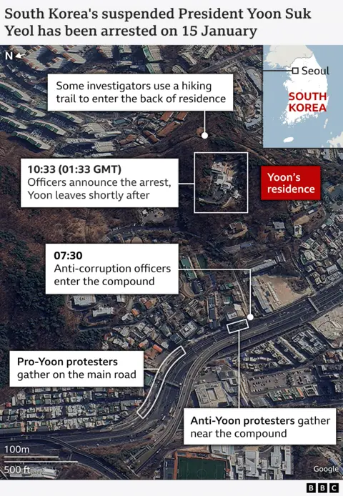 A map detailing Yoon's arrest