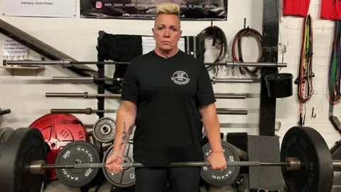 BBC Sue Taylor-Franklin deadlifting weights in the gym