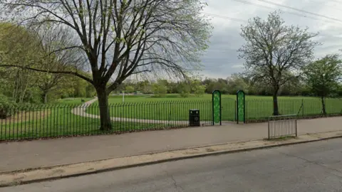 A Google Streetview image of the entrance to a skate park in Clifton, Nottingham, from Farnborough Road.