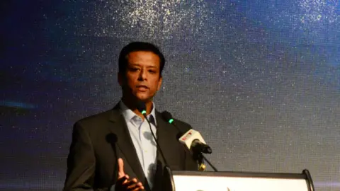 Getty Images Sajeeb Wazed Joy speaking at the August 21 conference: Present and Future Politics of Bangladesh' organized by Shuchinta Foundation at Radisson Blu Hotel in Dhaka in 2018.