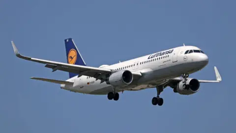 An Airbus A320-214 from Lufthansa lands at Barcelona airport in Barcelona, Spain, on August 7, 2024