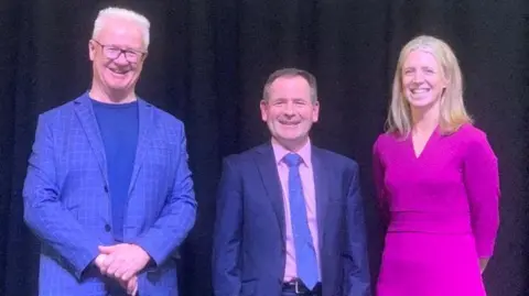 Ron Shields, CEO of Southern Health and CEO Designate of Hampshire and Isle of Wight Healthcare NHS Trust (left) Andrew Strevens, CE), Solent NHDS Trust  Lesley Stevens, CEO Isle of Wight and PHU Trusts