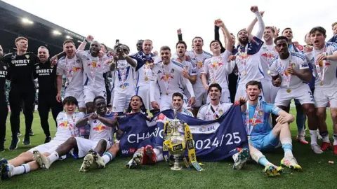 Leeds celebrate winning the Championship title
