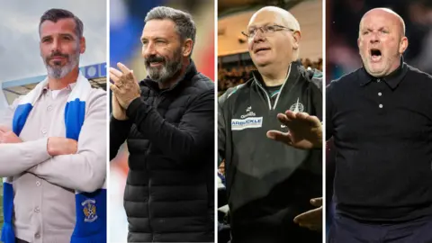 Kilmarnock boss Stuart Kettlewell, Hearts manager Derek McInnes, Falkirk manager John McGlynn and Livingston manager David Martindale