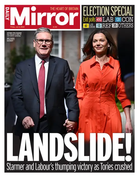 The headline in the Mirror reads: "Landslide!".