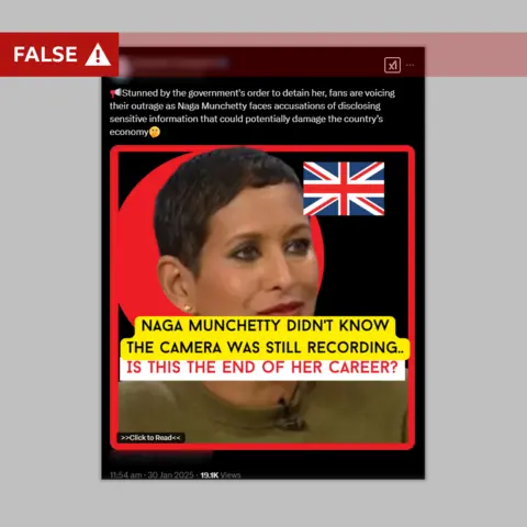 A screengrab of a fake station  connected  X making mendacious  claims astir  Naga Munchetty