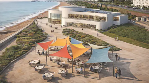 An AI-generated image of what an art gallery could look like on the seafront.