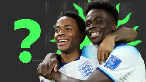 Raheem Sterling and Bukayo Saka celebrating