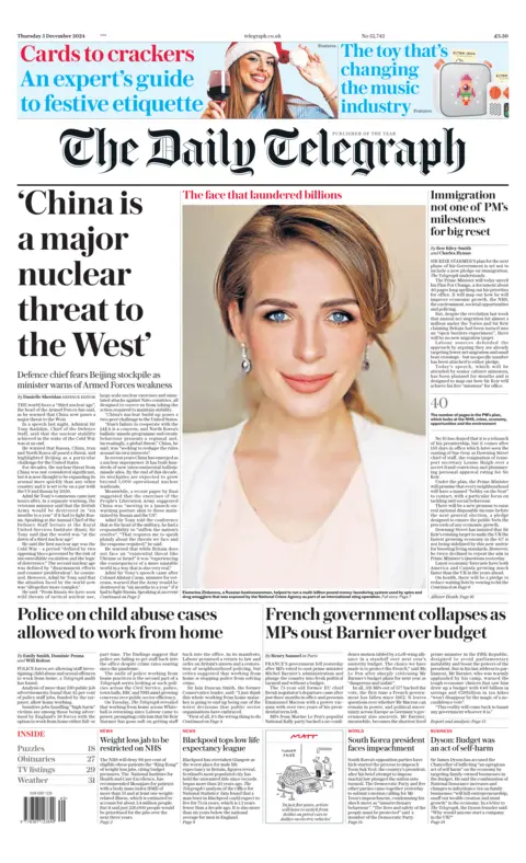 Daily Telegraph headline: "China is a major nuclear threat to the West" 