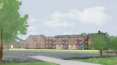 Churchill Living/Planning Issues An artist's impression of flats and an area in front of the apartments.