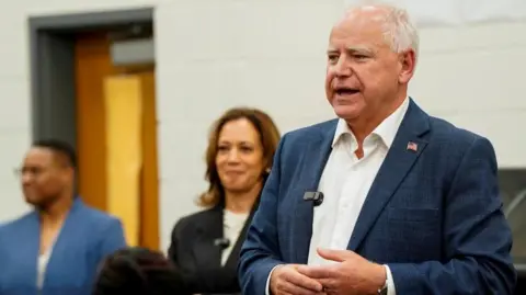 Getty Images Tim Walz speaking in Georgia last week