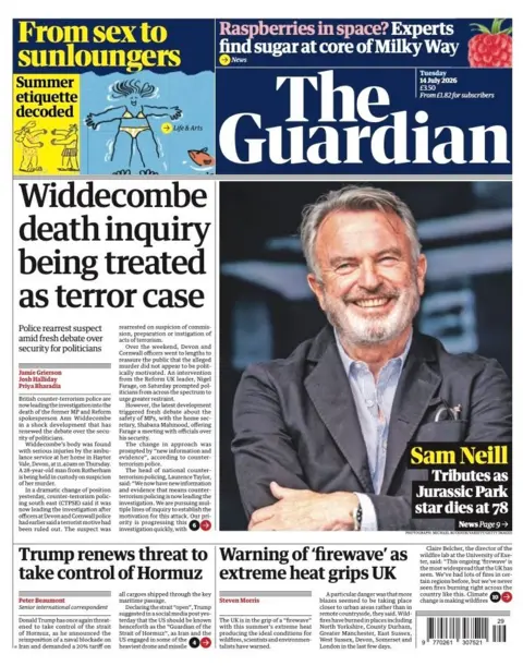 The headline on the front page of the Guardian reads: “Widdecombe death inquiry being treated as terror case”.