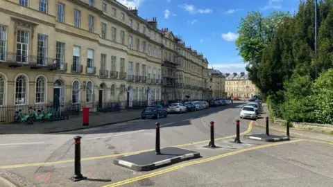 BBC Liveable neighbourhood bollards on Sydney Road in Bath