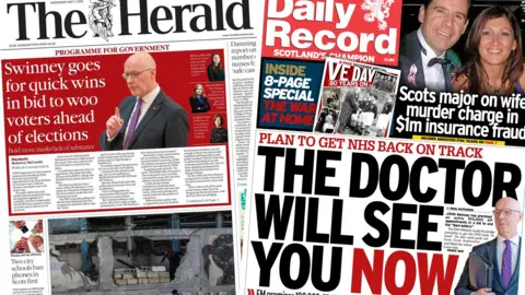 front pages of herald and daily record newspapers