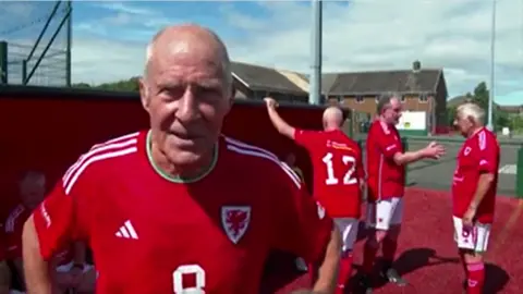 Picture of Mark Entwistle, captain of the Welsh national over 75 team, during training 