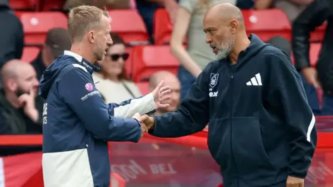 Graham Potter and Nuno Espirito Santo shake hands