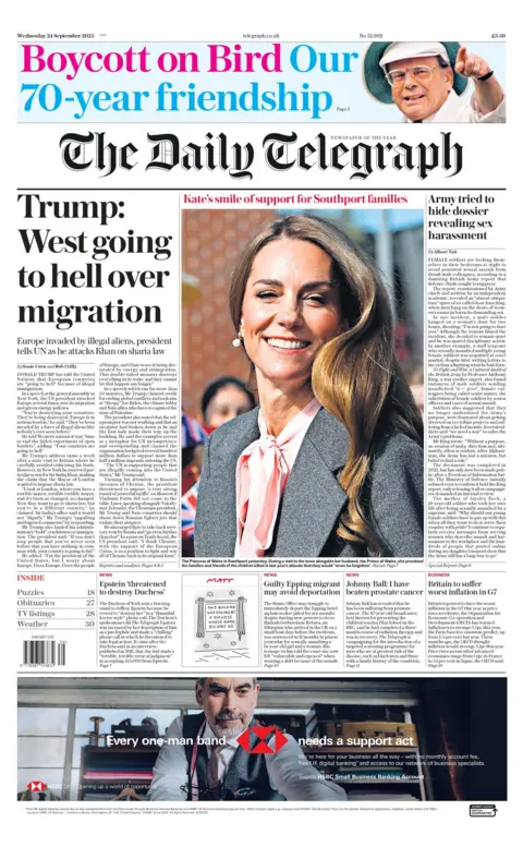  West going to hell over migration" reads the headline on the front page of The Daily Telegraph.
