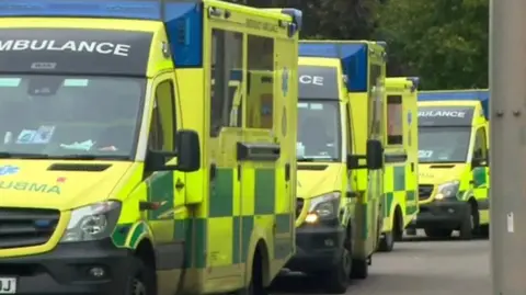 BBC A line of ambulances in a queue.